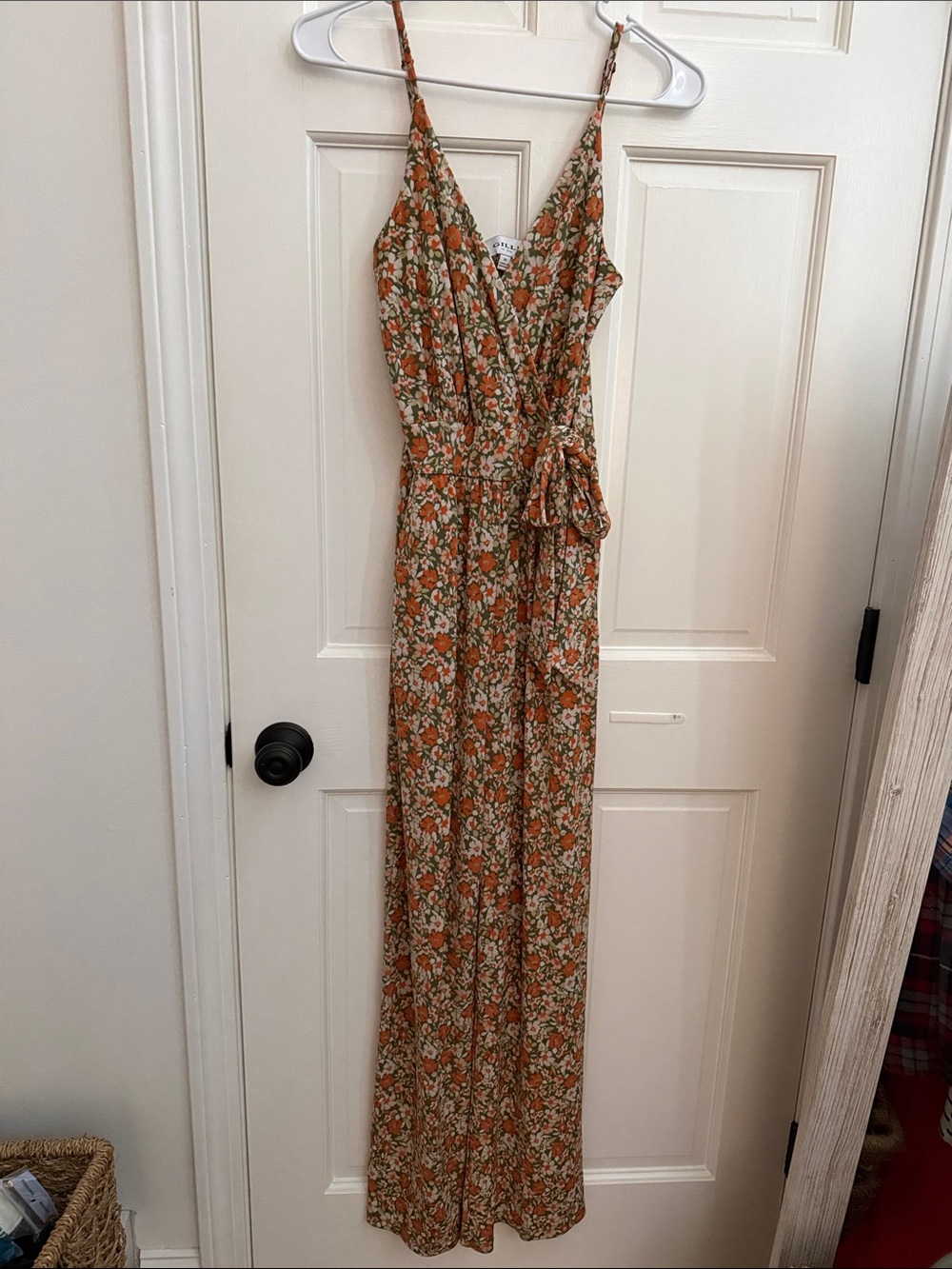 Floral Wrap Maxi Dress in Rust, Green, Cream